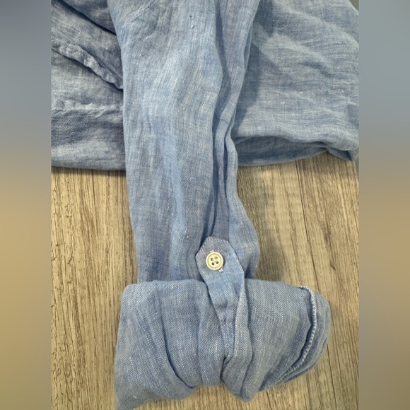 HIHO Tortola 100% Linen Shirt Henley Roll Tab Sleeves Coastal Relaxed Size Large - Picture 3 of 10